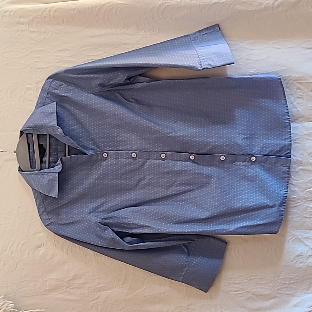 Womens Lands End Wrinkle-Free Blue Broadcloth Dress Shirt